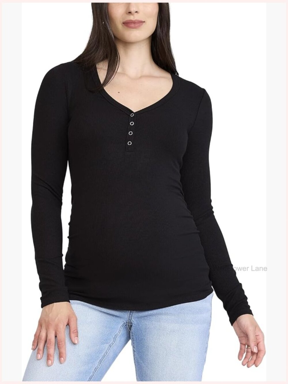 Long Sleeve V-Neck Side Ruched Henley Maternity Tee